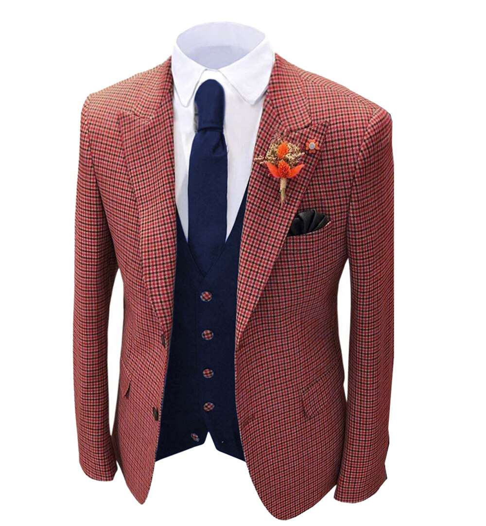 1 piece Orange Men's Plaid Wool Tweed Blazer Groomsmen Tuxedo